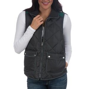 Lauren James Easton Vest Down Black Green Quilted Pockets Stand Up Collar Size M